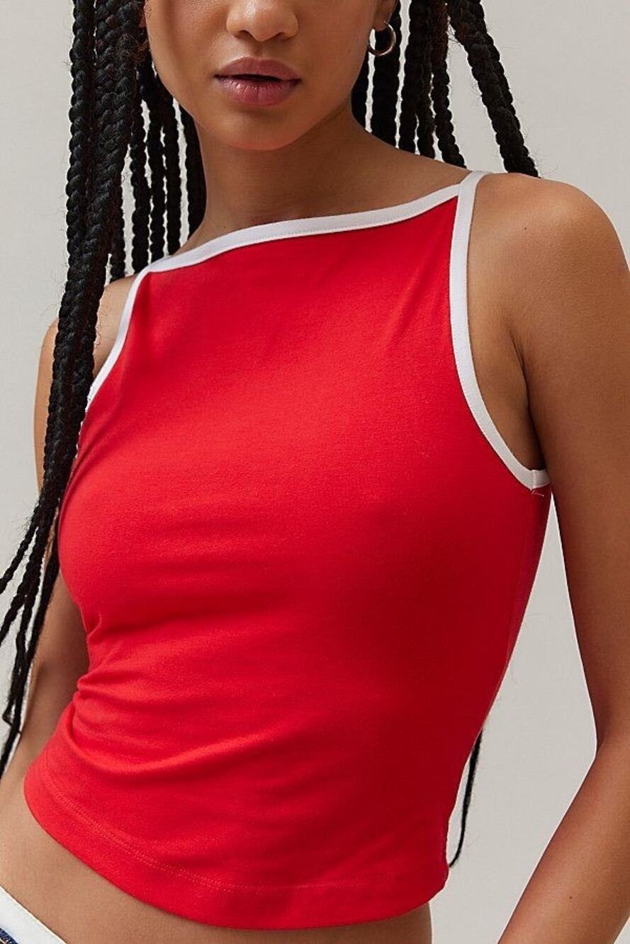 NWOT BDG Romy Boatneck Cropped Tank Top in Red and White Size Large